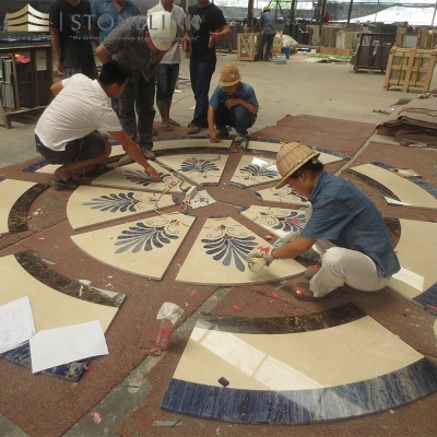 Beige marble inlay waterjet medallions