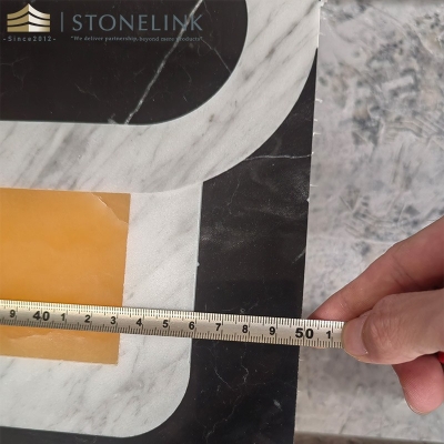 Iran Orange onyx & Carrara White marble & Nero Marquina black marble waterjet mosaic tile