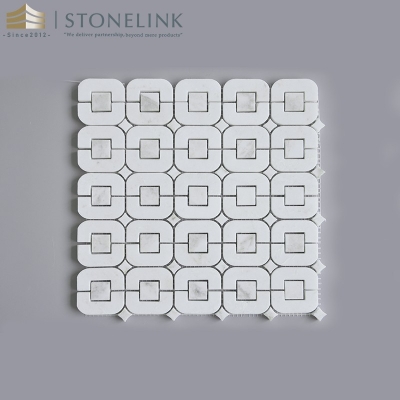 Bianco White rounded square link marble mosaic