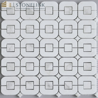 Bianco White rounded square link marble mosaic