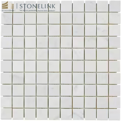 Carrara White squared honed marble mosaic