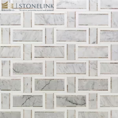 White Carrara and Thasos Gray interlocking marble mosaic