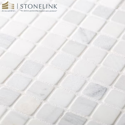 Carrara White squared honed marble mosaic