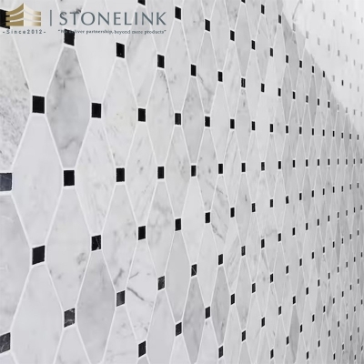 White Carrara and Black Marquina polished marble mosaic