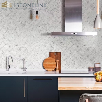 Carrara White herringbone honed marble mosaic